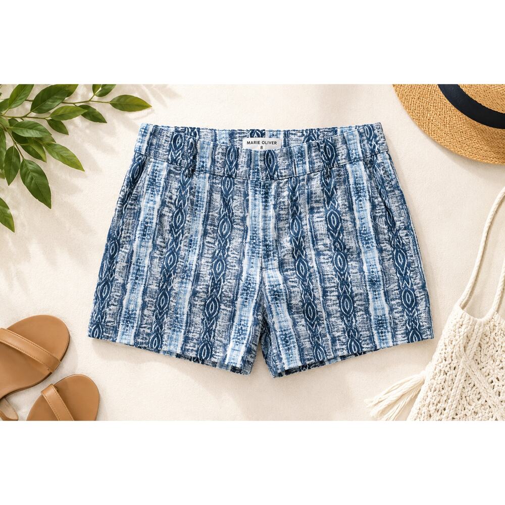 Marie Oliver Pierce Shorts Size 8 Blue Indigo Print Resort Pull On